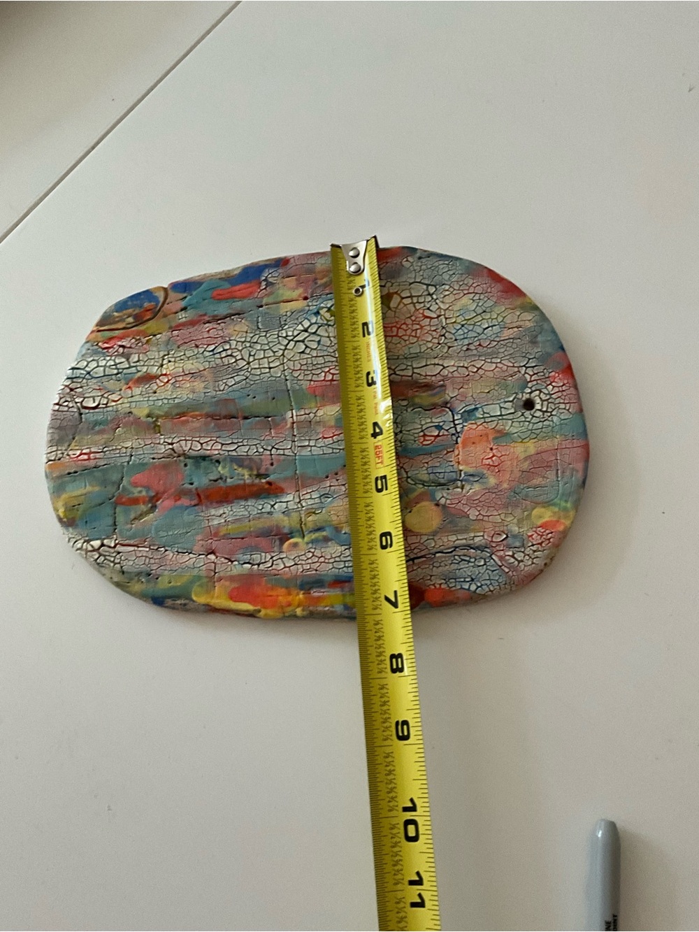 Abstract Multicolor Crackle Decorative Plate / Wall Art - Blue, Pink & Yellow - Picture 4 of 7